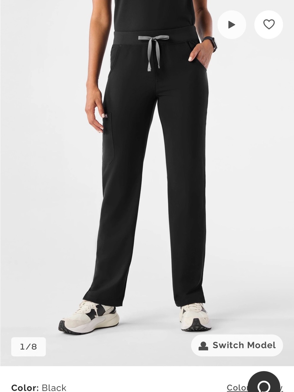 FIGS Black Straight-Leg Scrub Pants with Contrast Drawstring